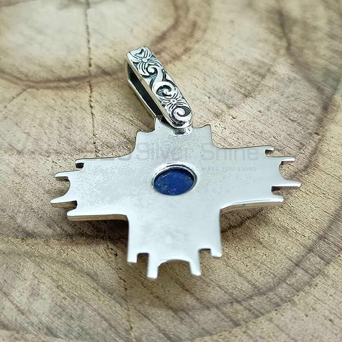 Ethnic Oxidised Sterling Silver Pendant In Lapis Lazuli Gemstone 925NSP22_2