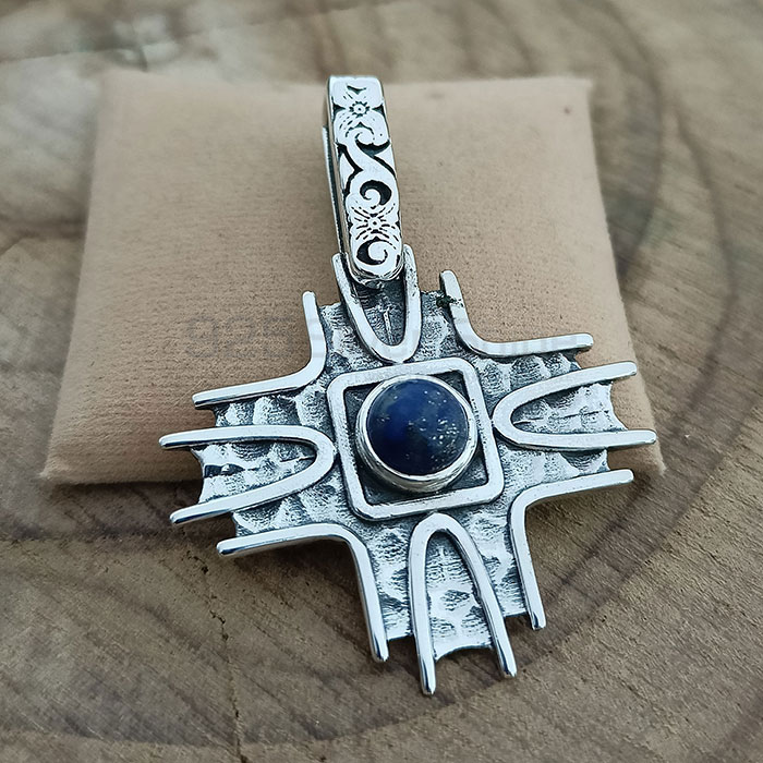 Ethnic Oxidised Sterling Silver Pendant In Lapis Lazuli Gemstone 925NSP22