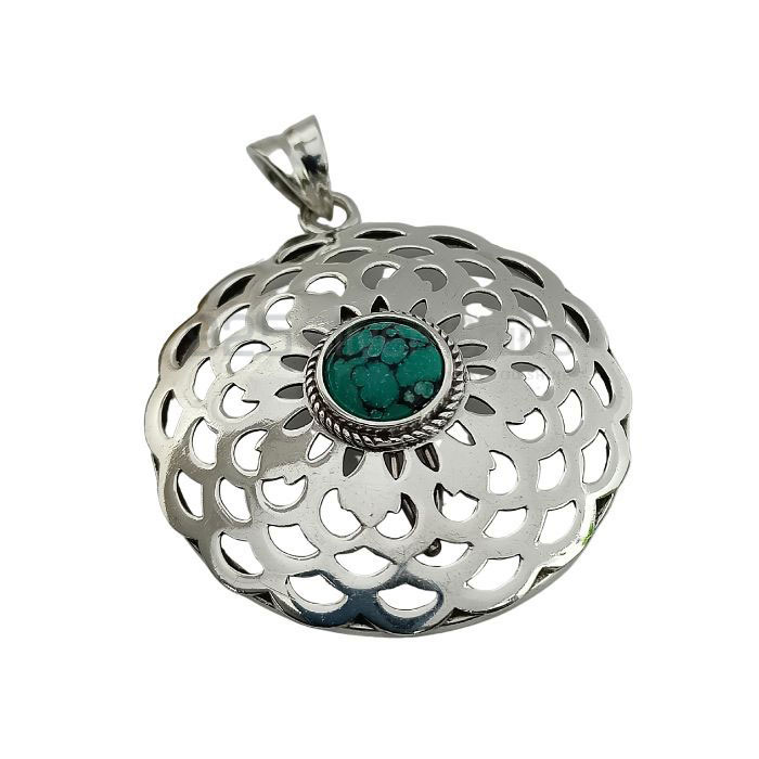 Filigree Design Hand Made Turquoise Gemstone Pendant In 925 Silver 925NSP27_0