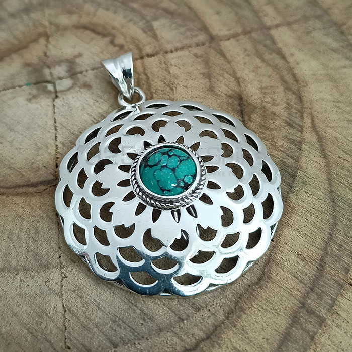 Filigree Design Hand Made Turquoise Gemstone Pendant In 925 Silver 925NSP27_1