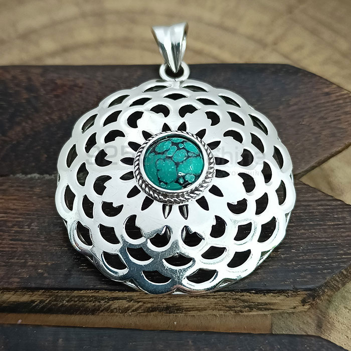 Filigree Design Hand Made Turquoise Gemstone Pendant In 925 Silver 925NSP27
