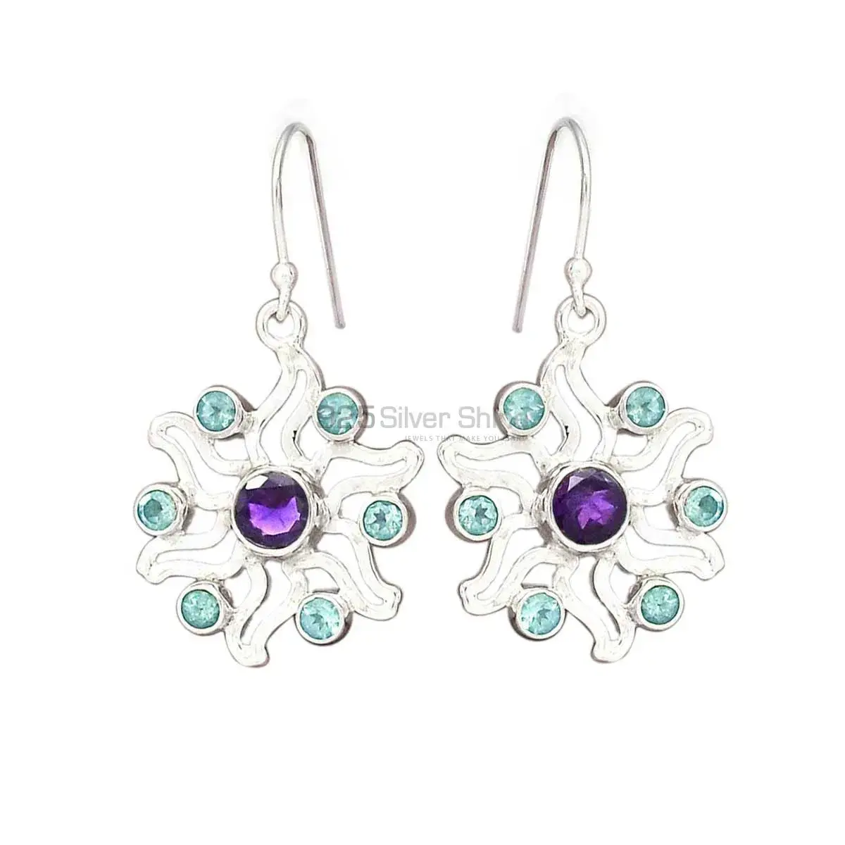 Fine 925 Sterling Silver Earrings In Genuine Multi Gemstone 925SE2022-1