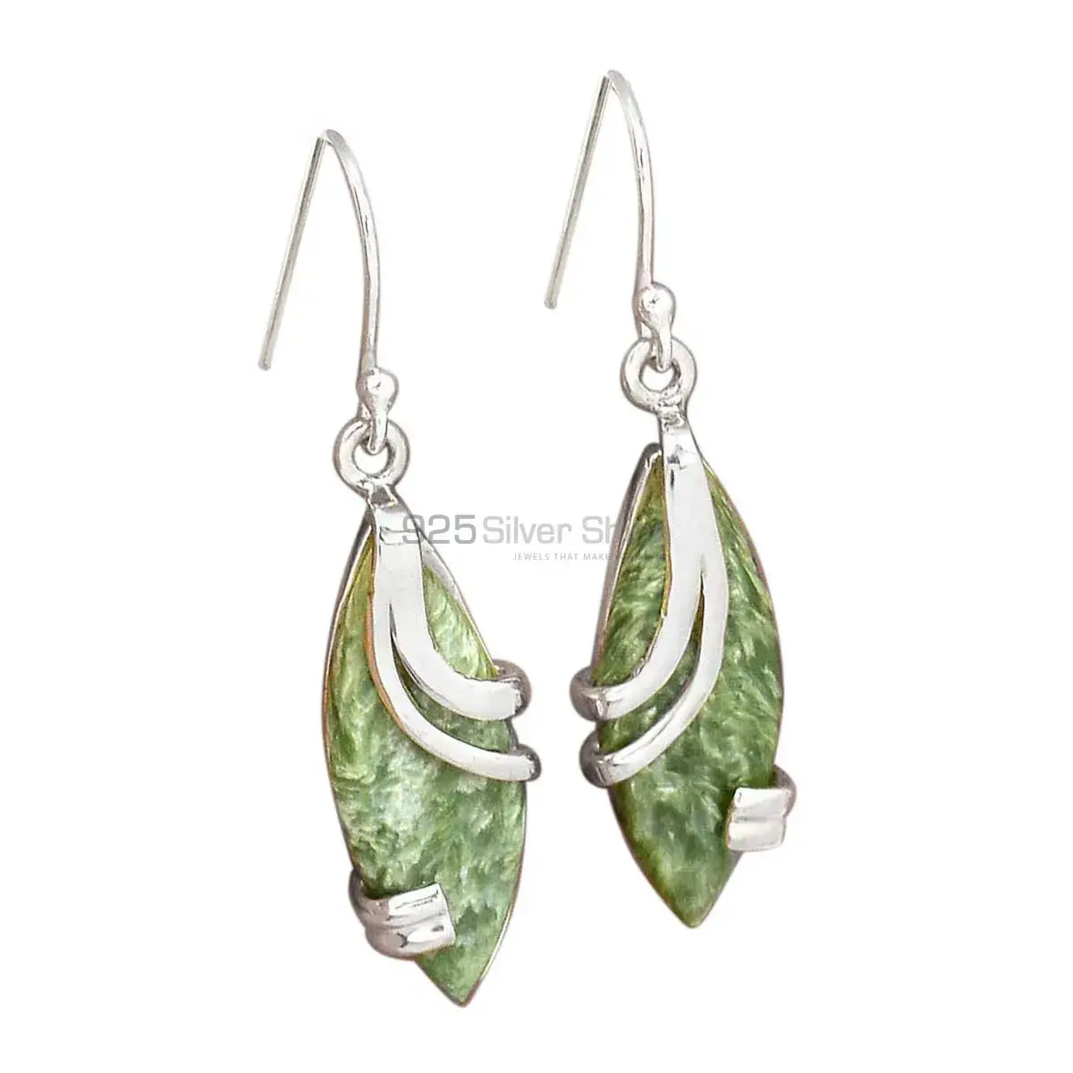 Fine 925 Sterling Silver Earrings In Natural Seraphinite Gemstone 925SE2099_0