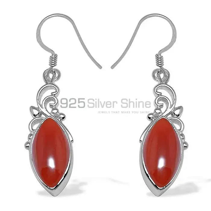 Fine 925 Sterling Silver Earrings In Semi Precious Carnelian Gemstone 925SE1017_0
