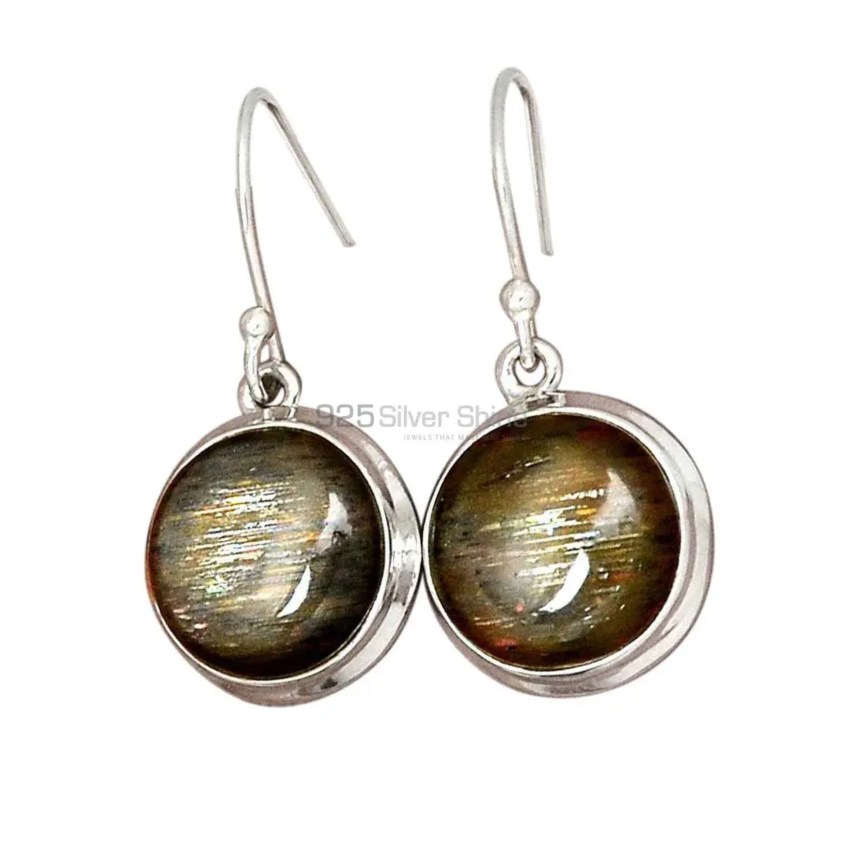 Fine 925 Sterling Silver Earrings In Semi Precious Silver Sheen Gemstone 925SE2813_0