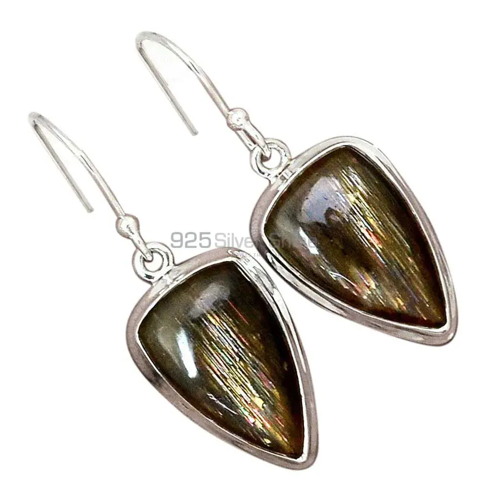 Fine 925 Sterling Silver Earrings In Semi Precious Silver Sheen Gemstone 925SE2813_16
