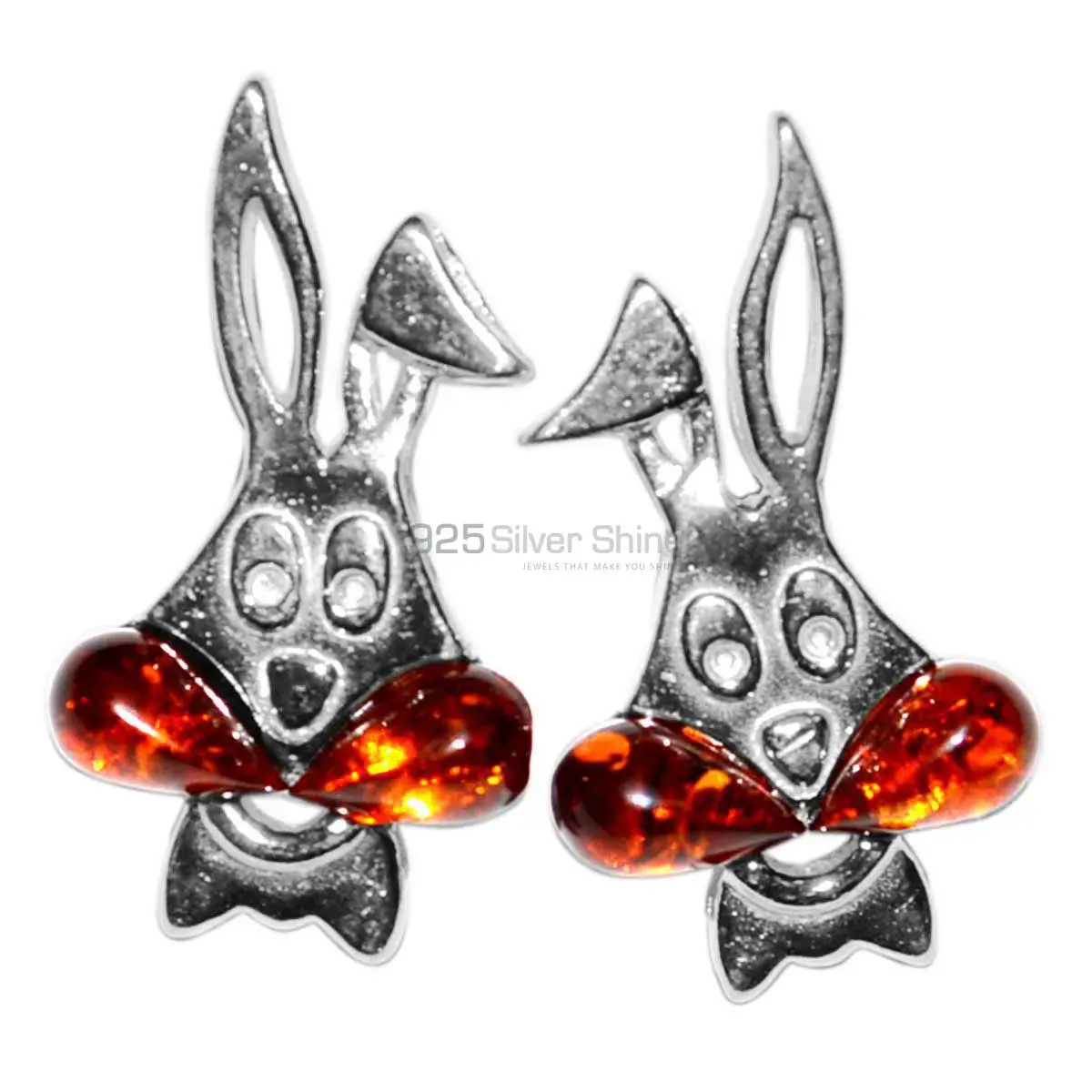 Genuine Amber Gemstone Earrings In 925 Sterling Silver Jewelry 925SE2929_0
