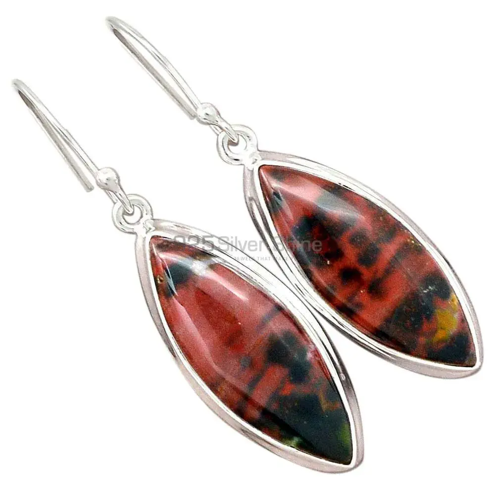 Genuine Blood Stone Gemstone Earrings In Solid 925 Silver 925SE2727_2