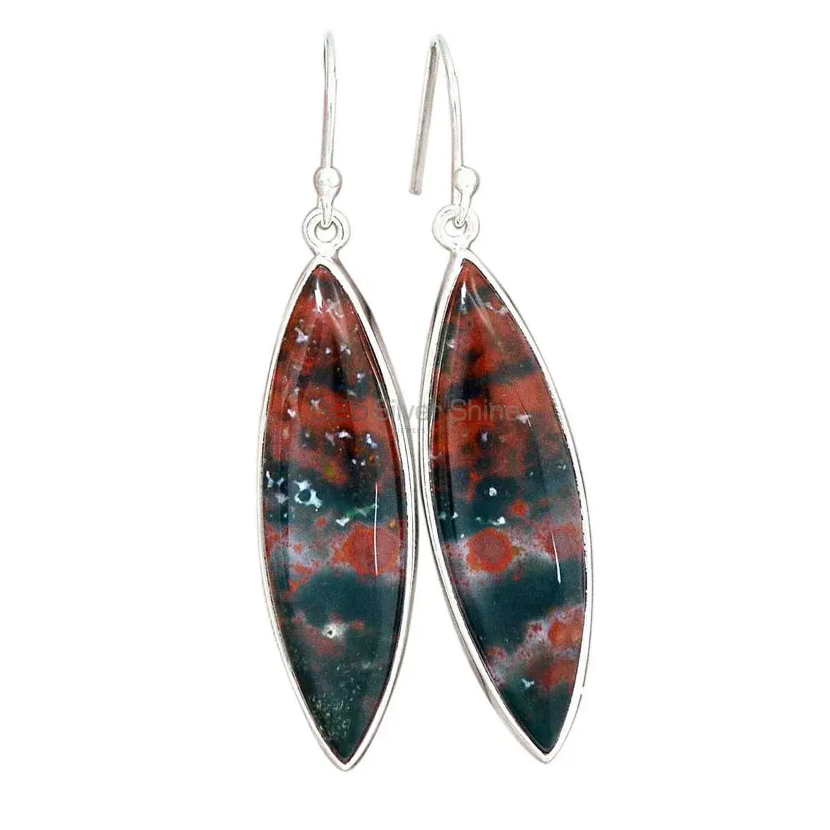 Genuine Blood Stone Gemstone Earrings In Solid 925 Silver 925SE2727_3