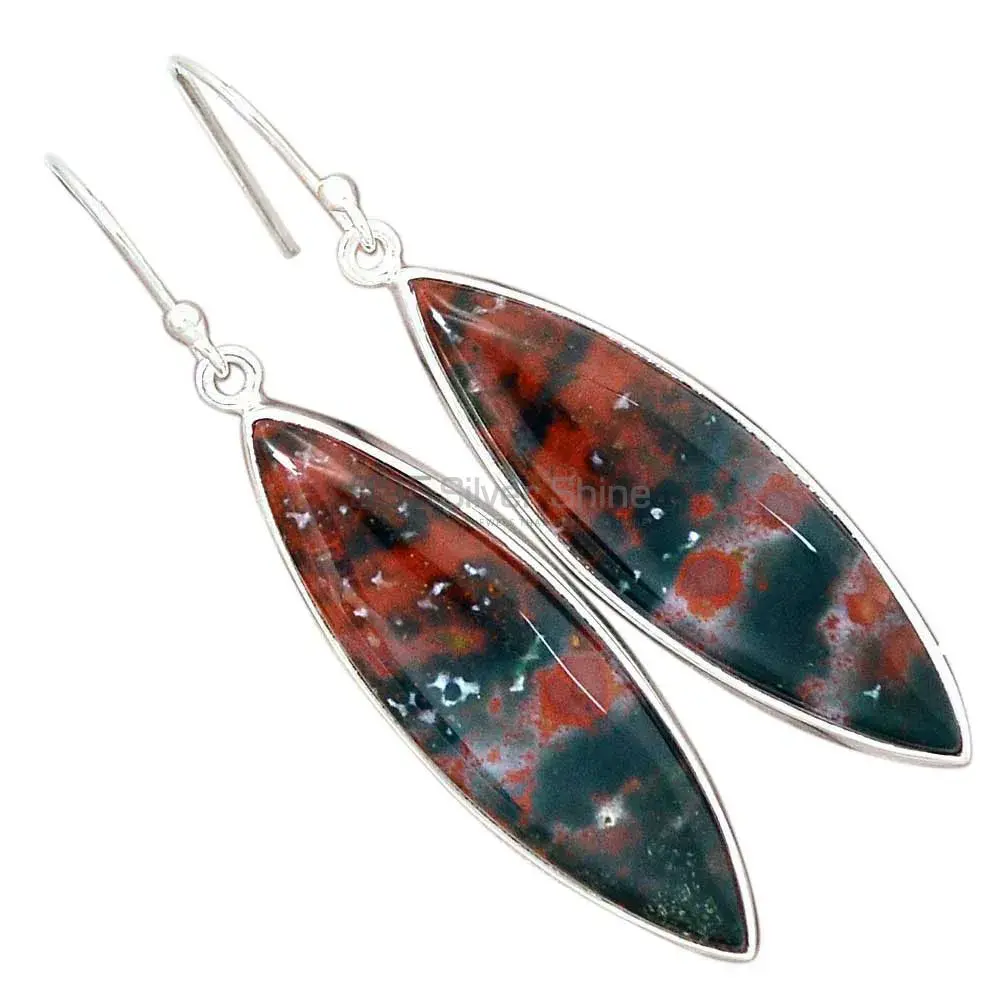 Genuine Blood Stone Gemstone Earrings In Solid 925 Silver 925SE2727_4