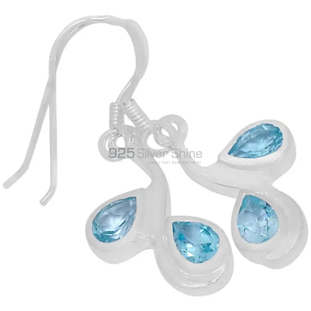 Genuine Blue Topaz Gemstone Earrings In Fine 925 Sterling Silver 925SE553_0