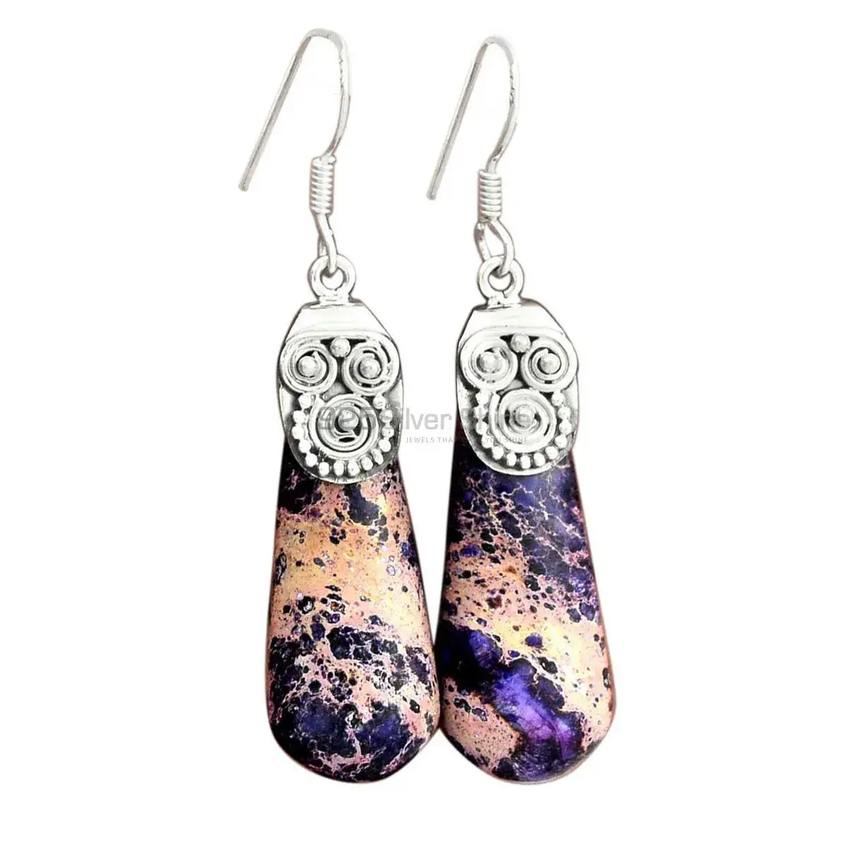 Genuine Sea Sediment Jasper Gemstone Earrings In 925 Sterling Silver Jewelry 925SE2526_0
