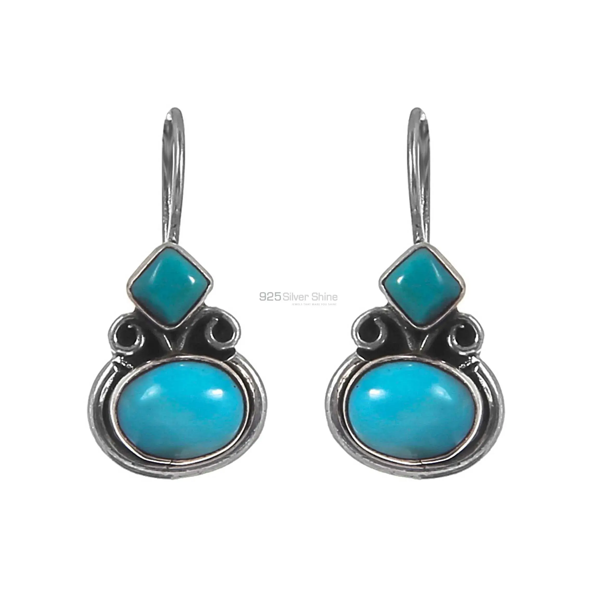 Genuine Turquoise Gemstone Earrings In Solid 925 Silver 925SE234_1