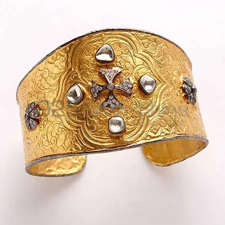 Gold Plated Tow Tone Polki Stone Bangle Jewelry 