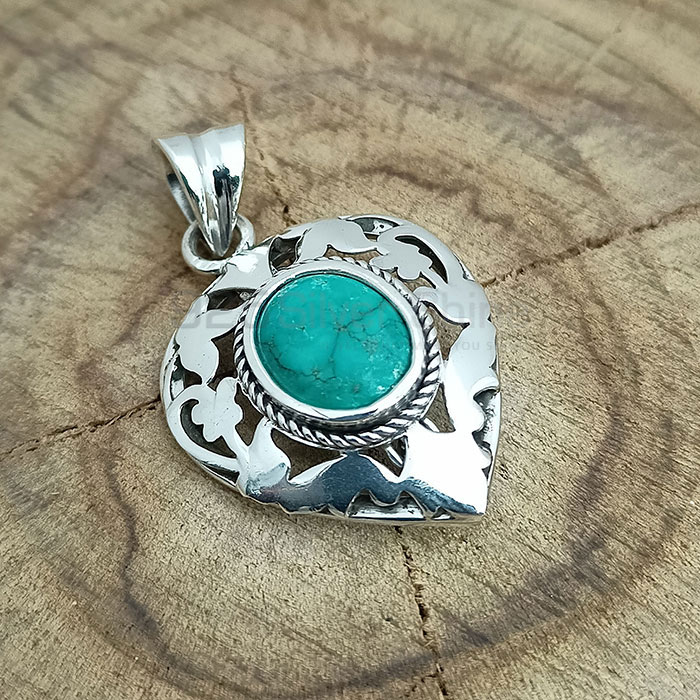 Hand Turquoise Gemstone Pendant In Sterling Silver 925NSP26_1
