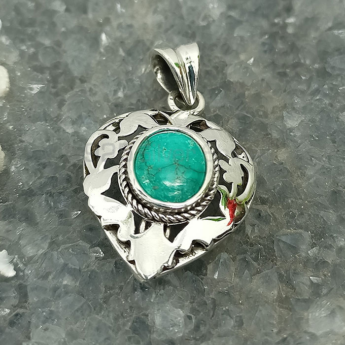 Hand Turquoise Gemstone Pendant In Sterling Silver 925NSP26_3