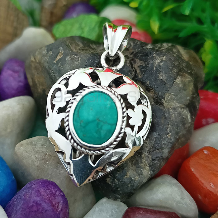 Hand Turquoise Gemstone Pendant In Sterling Silver 925NSP26_4