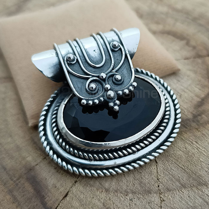 Handmade Ethnic Vintage Look Silver Pendant In Faceted Smoky Quartz Gemstone 925NSP16