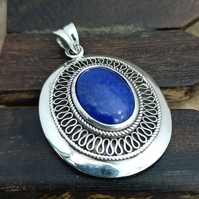 Handmade Lapis Lazuli Ethnic Pendant In Sterling Silver 925NSP29_1