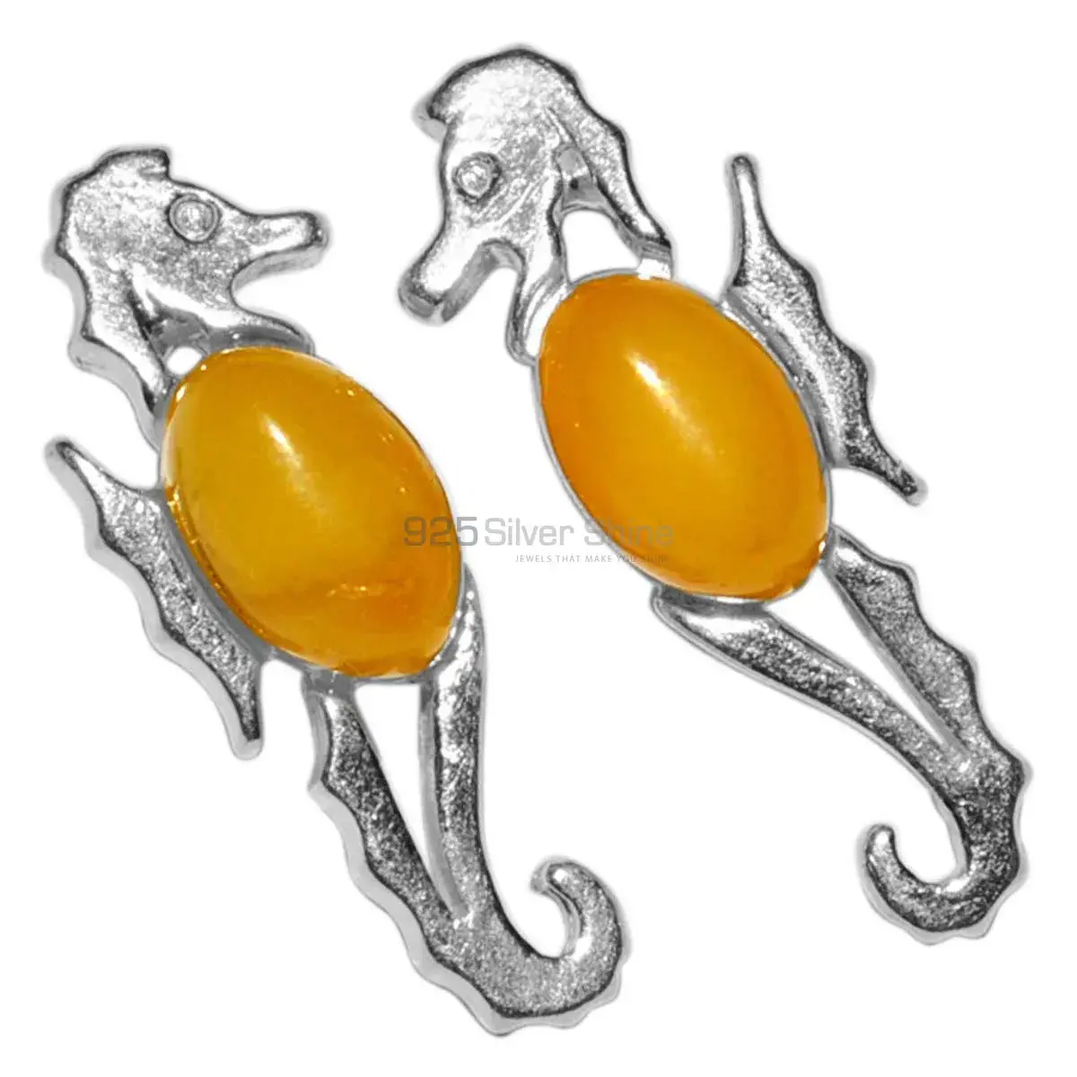 925 Sterling Silver Earrings In Amber Gemstone Jewelry 925SE2931_0