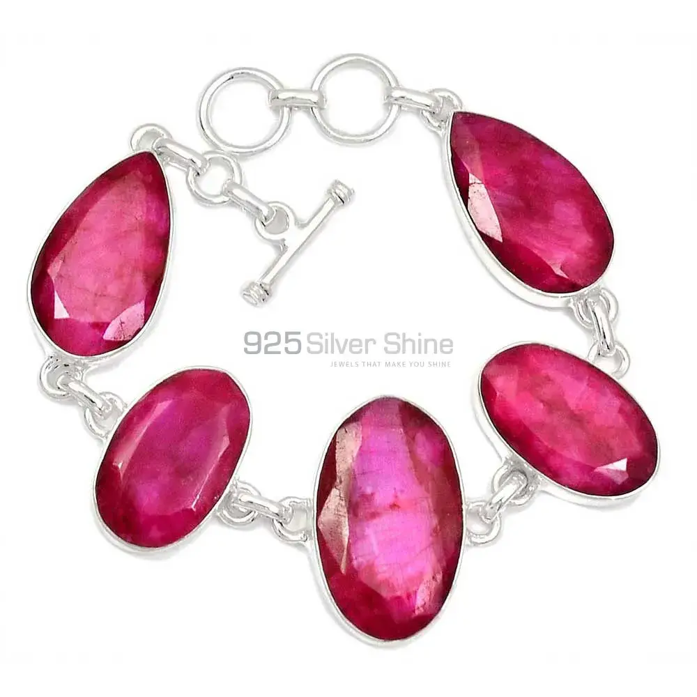 925 Sterling Silver Handmade Bracelets In Dyed Ruby Gemstone Jewelry 925SB293-4