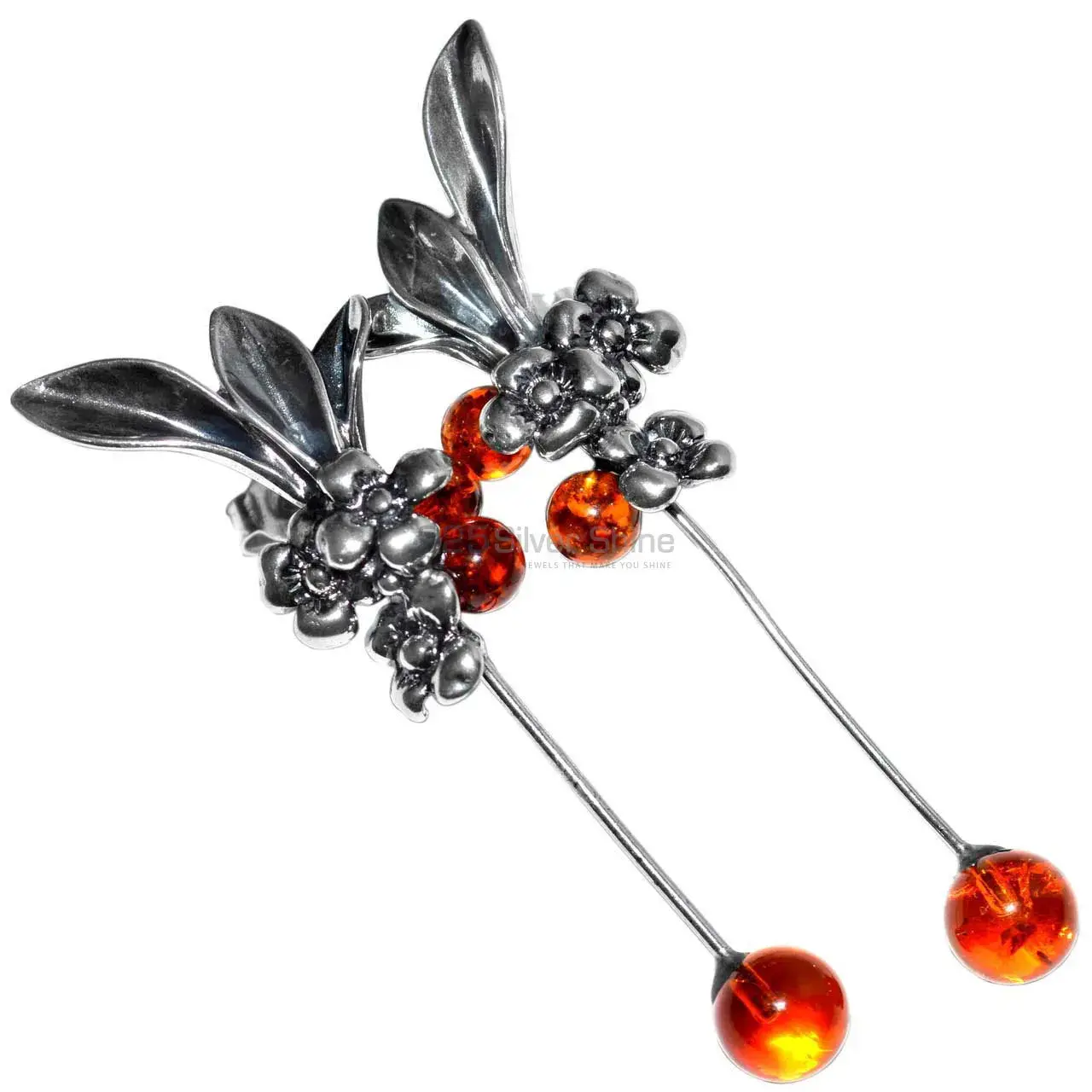 925 Sterling Silver Handmade Earrings In Amber Gemstone Jewelry 925SE2934_2
