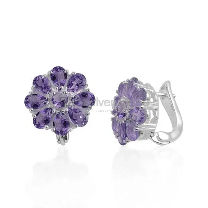 925 Sterling Silver Handmade Earrings In Amethyst Gemstone Jewelry 925SE980_0