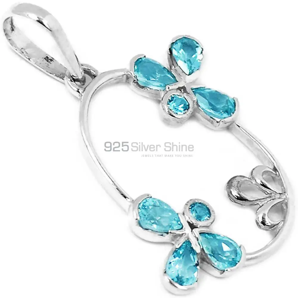 925 Sterling Silver Handmade Pendants In Blue Topaz Gemstone Jewelry 925SP215-1_1