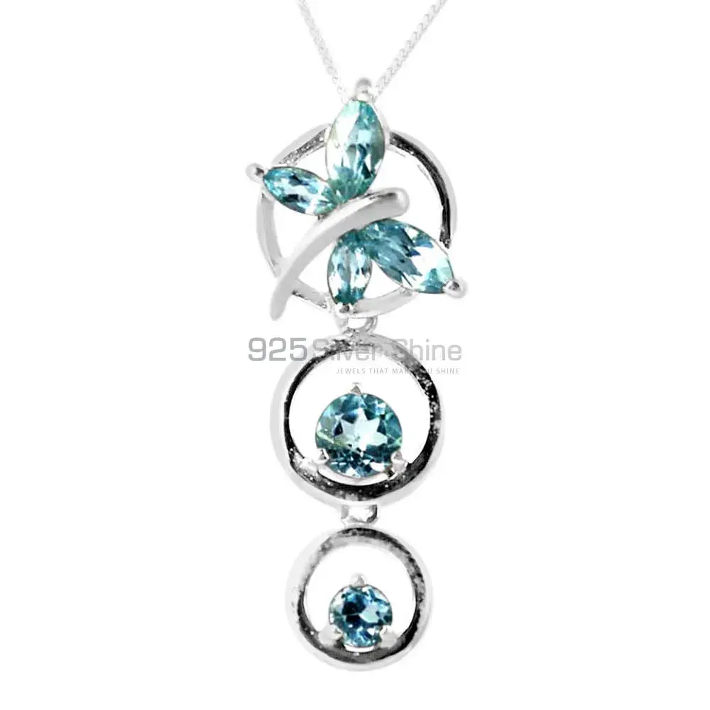 Solid Sterling Silver Handmade Pendants In Blue Topaz Gemstone Jewelry 925SP240-3_0