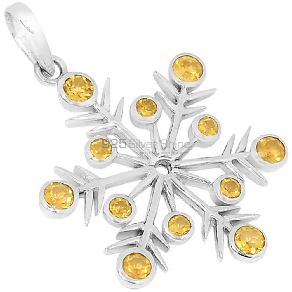 Solid Sterling Silver Handmade Pendants In Citrine Gemstone Jewelry 925SSP327-1_0