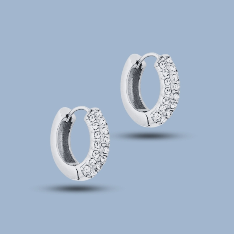 Huggie Cz Gemstone 925 Sterling Silver Ruthenium Hoop Earring 925She168_2