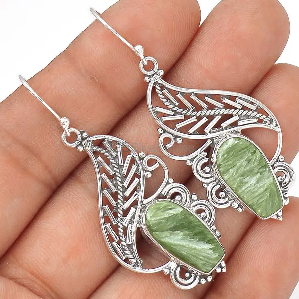 925 Sterling Silver Handmade Earrings In Seraphinite Gemstone Jewelry 925SE2961_1