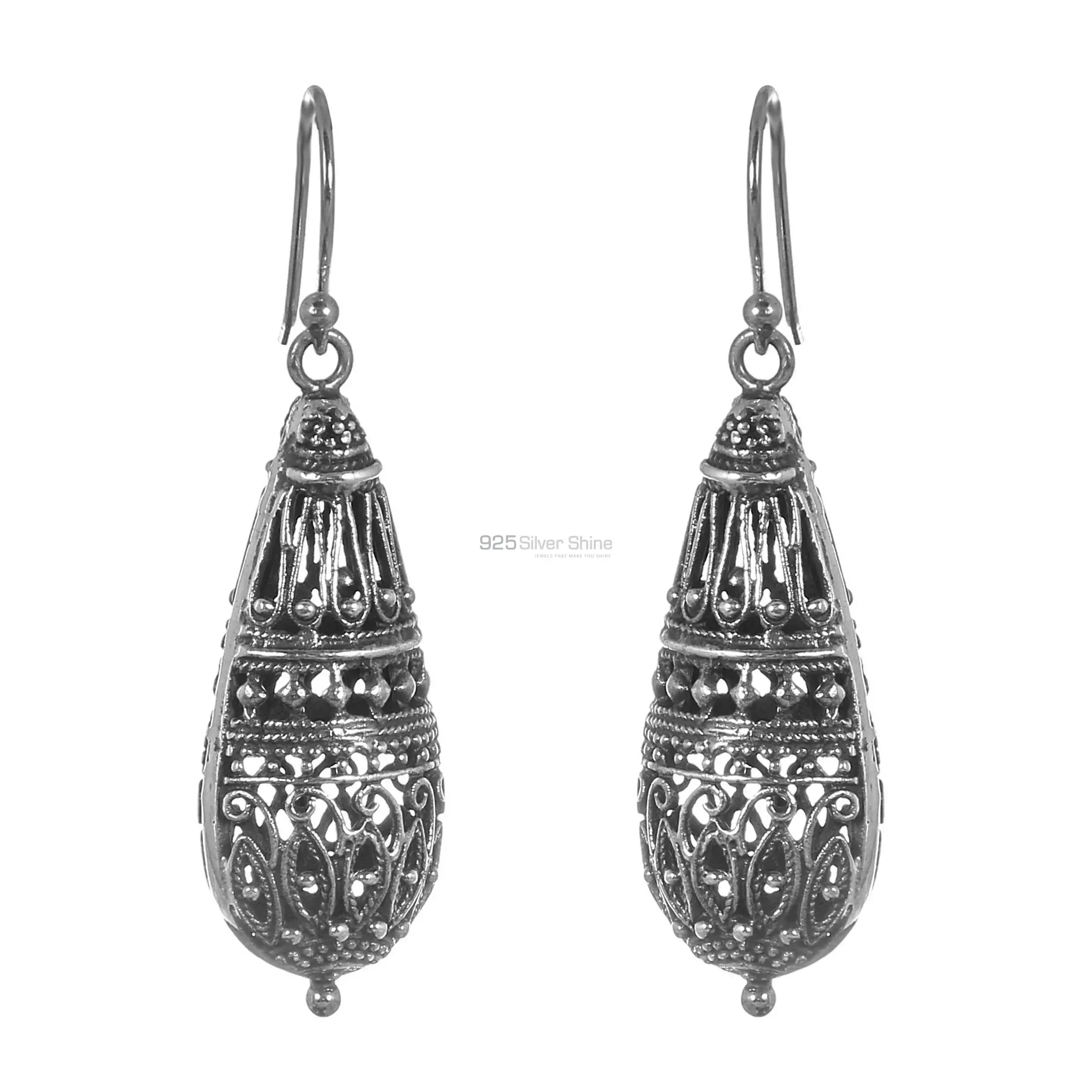 925 Sterling Silver Handmade Filigree Earrings 925SE296_1