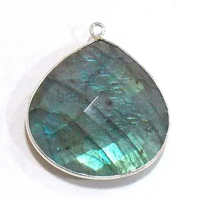 Labradorite Heart Gemstone Single Bail Bezel Sterling Silver Gemstone Connector 925GC280_1