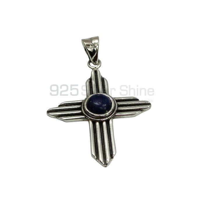 Lapis Lazuli Handmade Cross Pendant In Sterling Silver 925NSP20_0