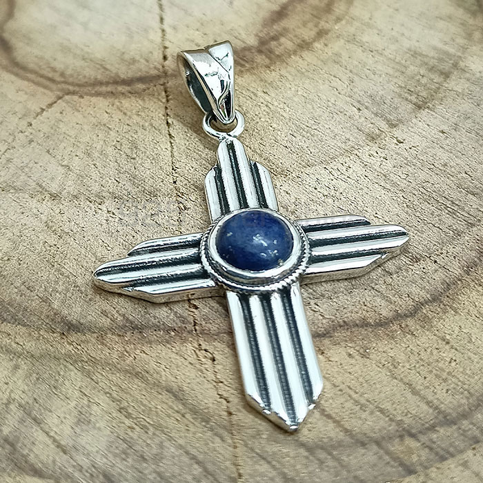 Lapis Lazuli Handmade Cross Pendant In Sterling Silver 925NSP20_1