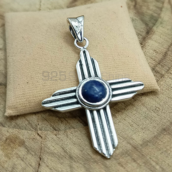 Lapis Lazuli Handmade Cross Pendant In Sterling Silver 925NSP20