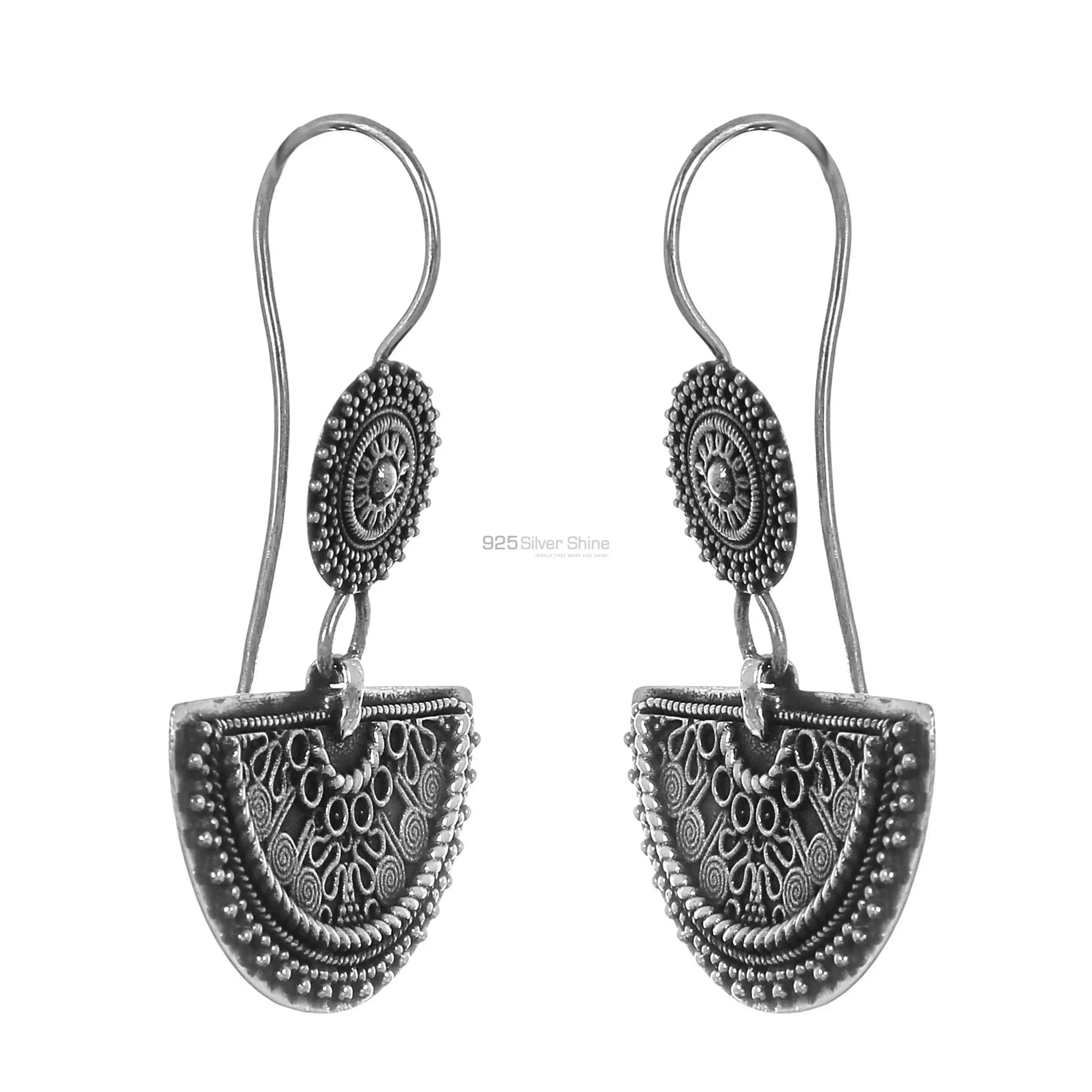 Moon Antique Look Handmade Plain Silver Earring Jewelry 925SE182_2