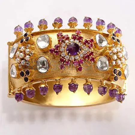 Multi Gemstone Design Gold Plated Bangle Jewelry 925SSB294