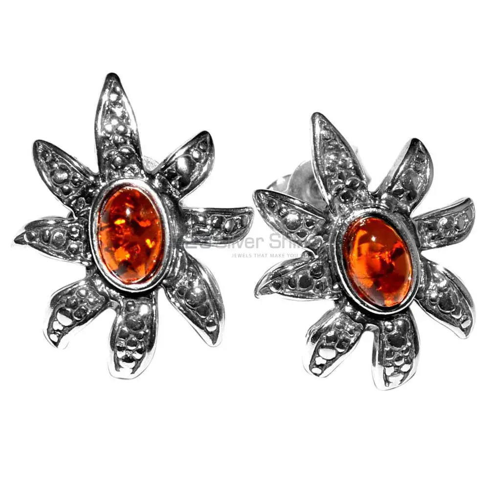 Natural Amber Gemstone Earrings In 925 Sterling Silver Jewelry 925SE2921_0