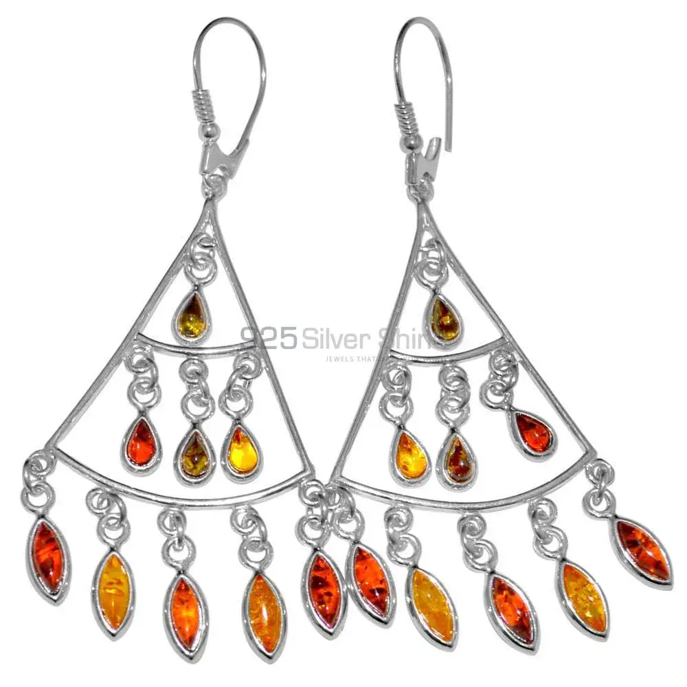 Natural Amber Gemstone Earrings In 925 Sterling Silver Jewelry 925SE2918_0