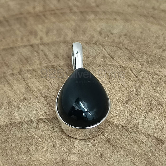 Natural Black Onyx Gemstone Pendant In Sterling Silver 925NSP07_1