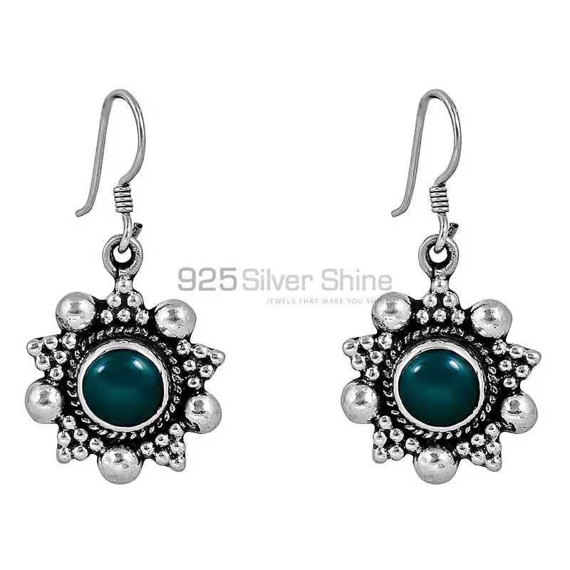 Natural Green Onyx Gemstone Earring In Sterling Silver Jewelry 925SE106_1