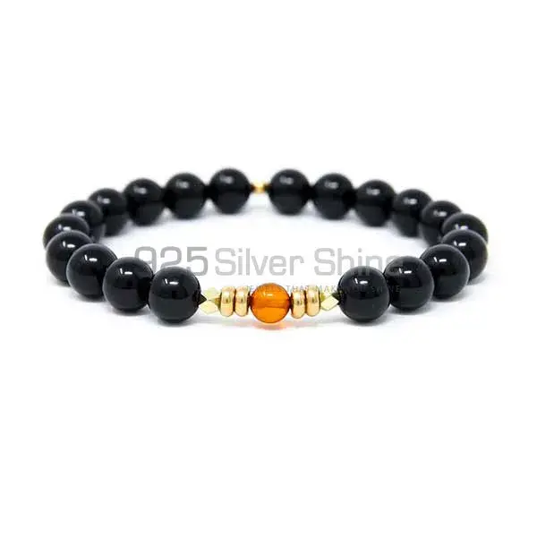 Natural Black Tourmaline-Baltic Amber Gemstone Beads Bracelets 925BB136_0
