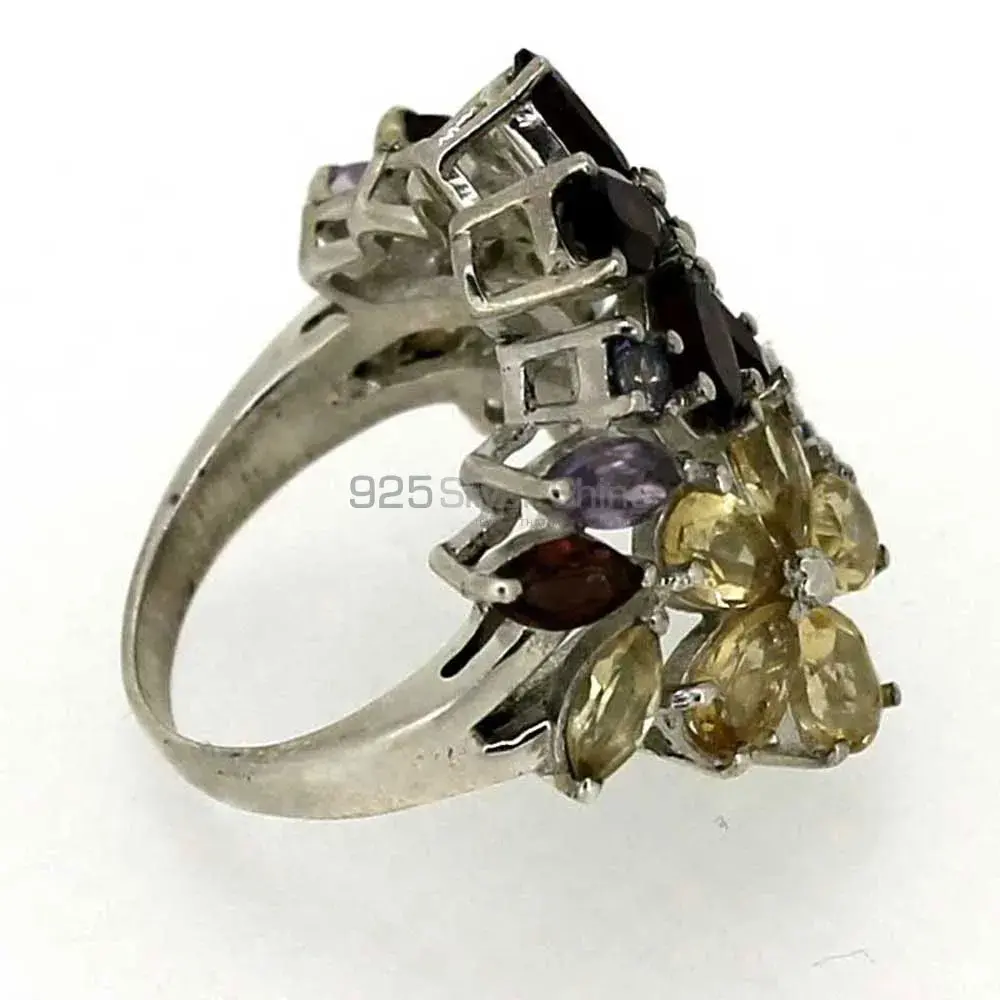 Natural Multi Stone Gemstone Ring In Sterling Silver 925SR037_1