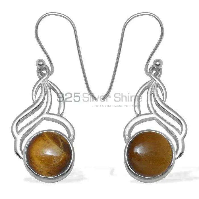 Natural Tiger's Eye Gemstone Earrings In 925 Sterling Silver Jewelry 925SE812