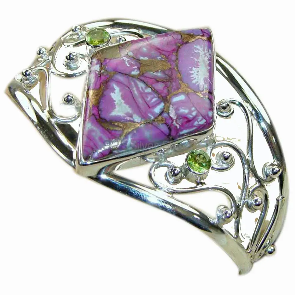 Purple Turquoise-Peridot Gemstone Bracelet In Sterling Silver Jewelry 925SSB187