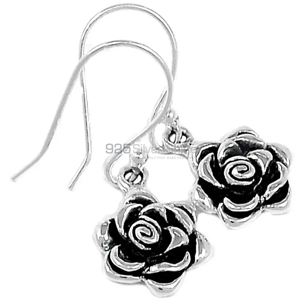 Oxidized Flower Earrings In 925 Sterling Silver 925SE2896_2