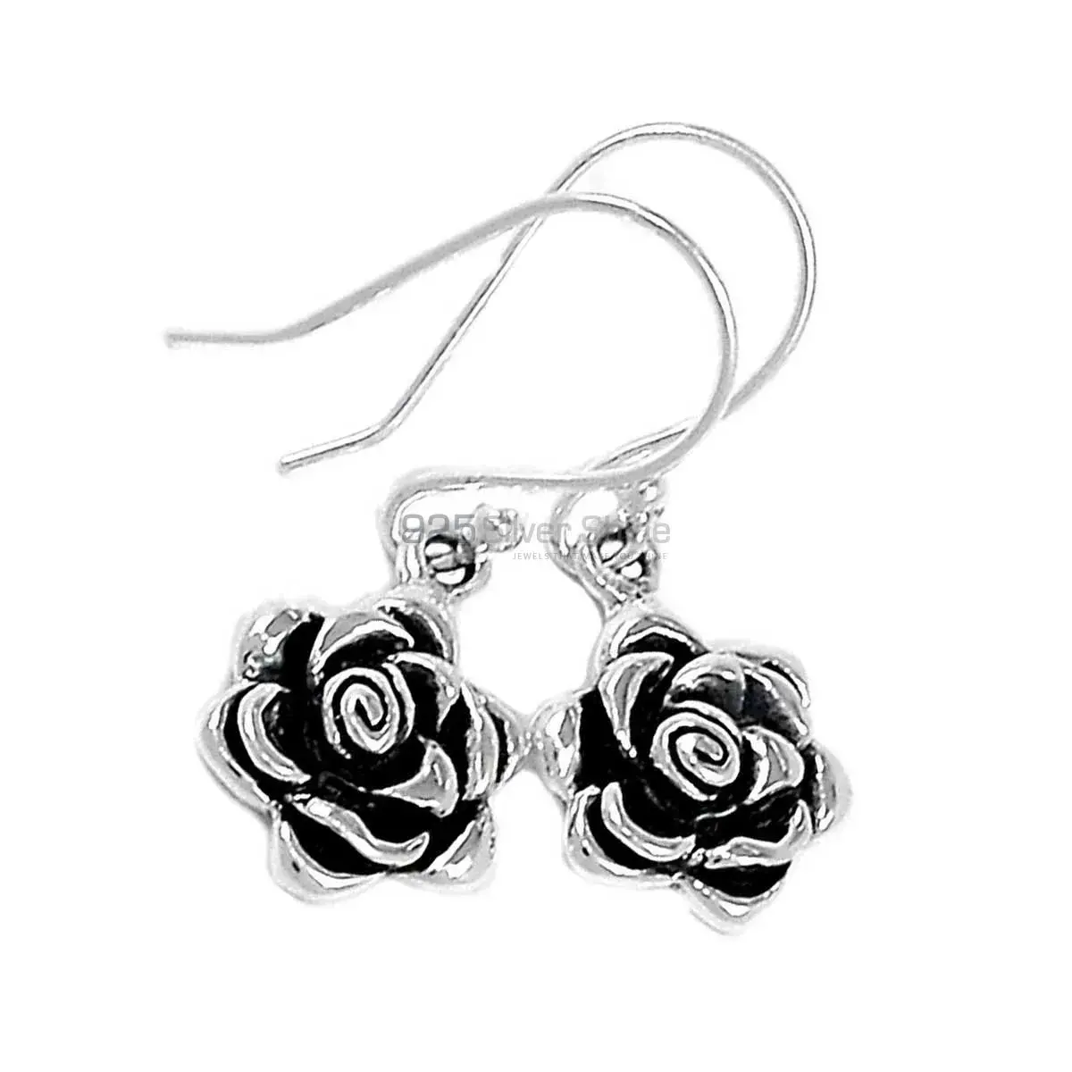 Oxidized Flower Earrings In 925 Sterling Silver 925SE2896_4