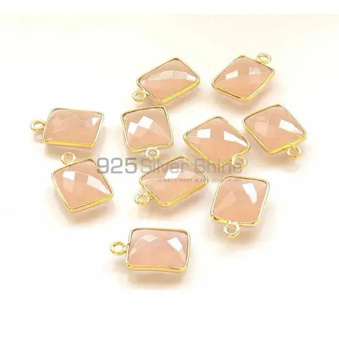 Rose Quartz Octagon Gemstone Single Bail Bezel Sterling Silver Gold Vermeil Gemstone Connector 925GC329_0